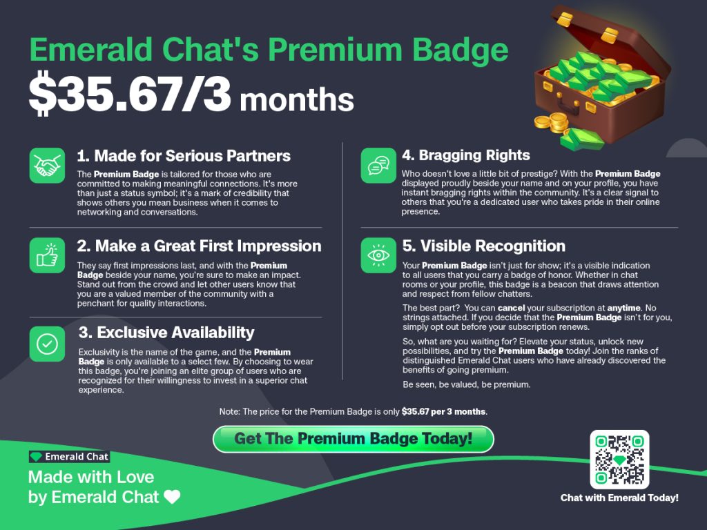 A picture of Emerald Chat's Premium Badge with its features