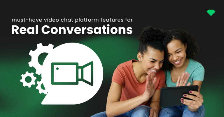 two people having a real conversation on a video chat platform with safety and matching features